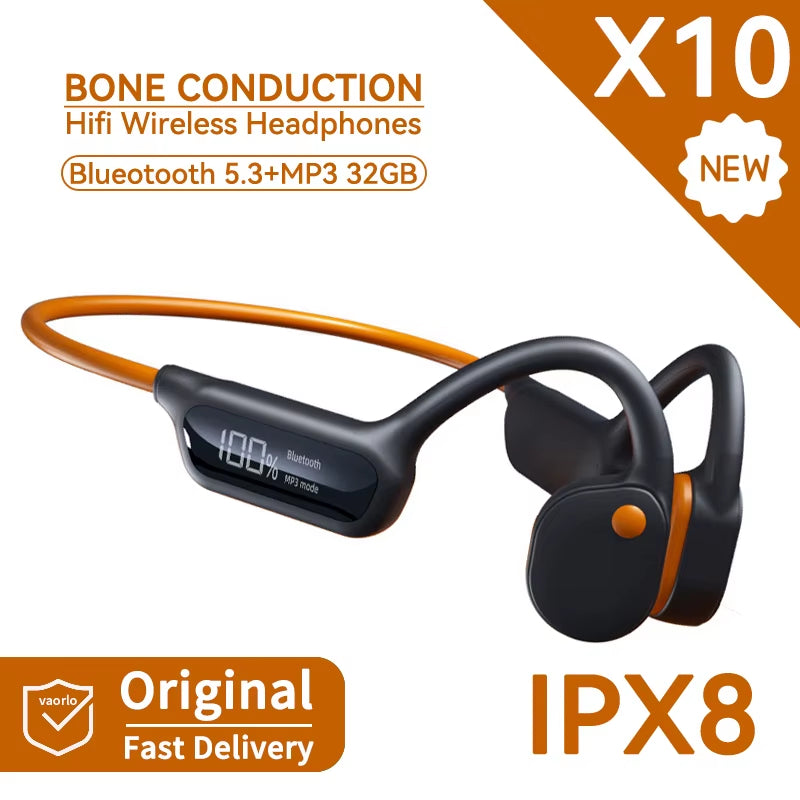 IPX8 True Waterproof Bluetooth 5.4 Swimming Diving Bone Conduction Headphone 32GB MP3 Player Summer Sports Cycling Music Headset