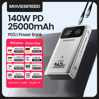 M25Pro 140W Power Bank 25000Mah PD3.1 Fast Charge Portable External Battery 100W Powerbank for Macbook Notebook Laptop