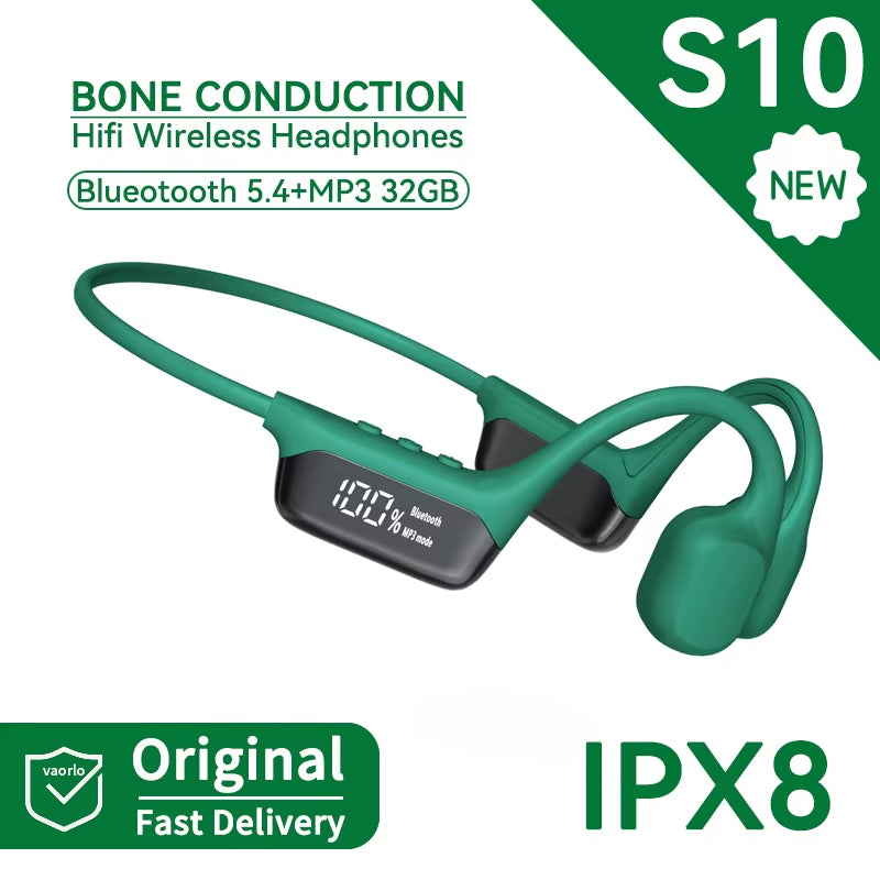 IPX8 True Waterproof Bluetooth 5.4 Swimming Diving Bone Conduction Headphone 32GB MP3 Player Summer Sports Cycling Music Headset