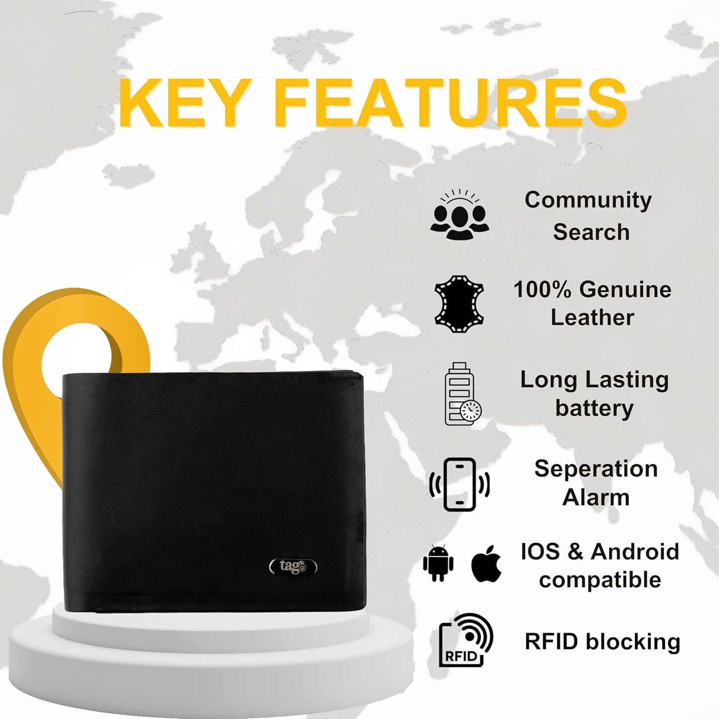 - Dolphin Smart Bluetooth Wallet with Tracker for Men, Bi-Fold Card Wallet with Anti-Theft RFID Blocking, 60Ft - 250Ft Bluetooth Finding Range, Works with Android & Ios, Black