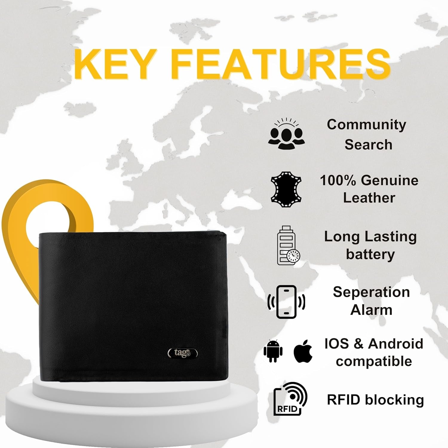 - Dolphin Smart Bluetooth Wallet with Tracker for Men, Bi-Fold Card Wallet with Anti-Theft RFID Blocking, 60Ft - 250Ft Bluetooth Finding Range, Works with Android & Ios, Black