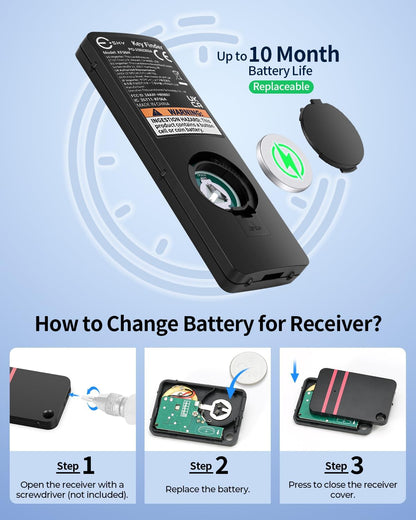 Key Finder Fob, Item Tracker Key Finders & Trackers with 85Db Noise Sound and 6 Receivers Wallet Finder and Item Locator for Finding Key Remote Wallet and Passport Batteries Included (Black)