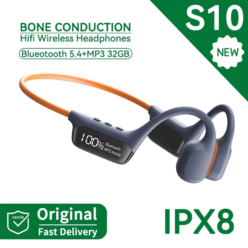 IPX8 True Waterproof Bluetooth 5.4 Swimming Diving Bone Conduction Headphone 32GB MP3 Player Summer Sports Cycling Music Headset