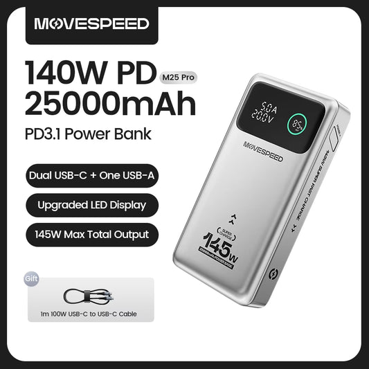 M25Pro 140W Power Bank 25000Mah PD3.1 Fast Charge Portable External Battery 100W Powerbank for Macbook Notebook Laptop