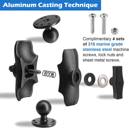 Aluminum 1.5" Double Ball Mount with Two AMPS round Plates, Fish Finder/Truck/Gps Mount, Short Arm with 1.5 Inches/38Mm/C Size Ball, Compatible with RAM, Arkon, Ibolt and More