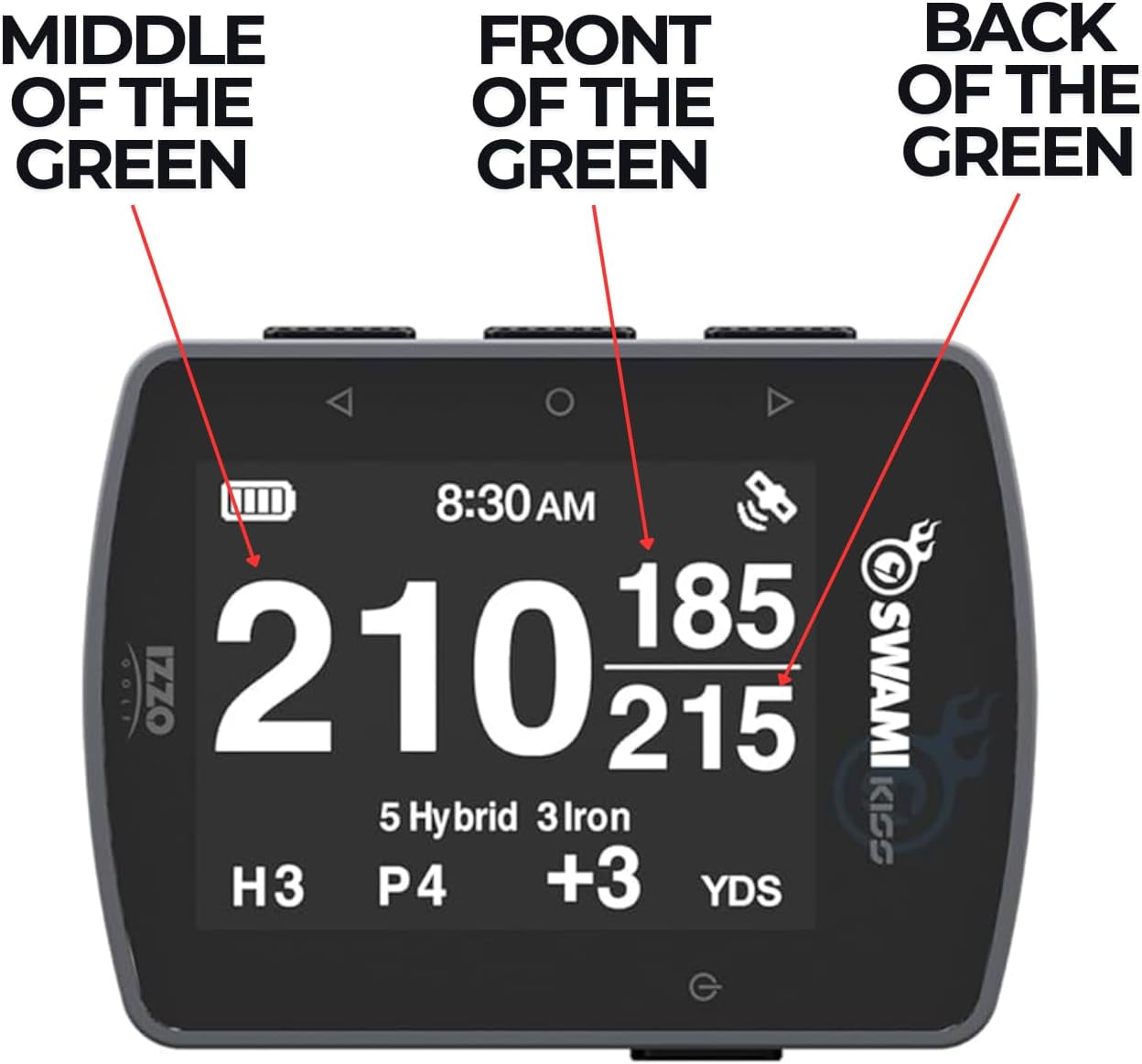 Swami KISS 2.0 Handheld Golf GPS Ragnefinder with Integrated Magnets - Grey