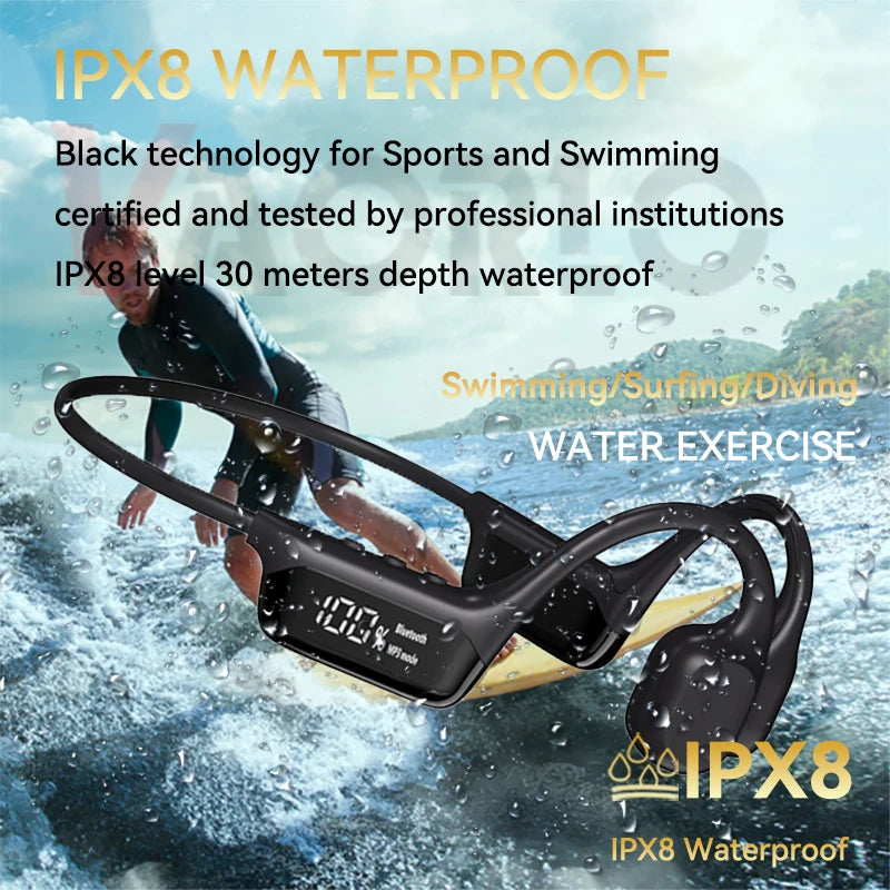 IPX8 True Waterproof Bluetooth 5.4 Swimming Diving Bone Conduction Headphone 32GB MP3 Player Summer Sports Cycling Music Headset