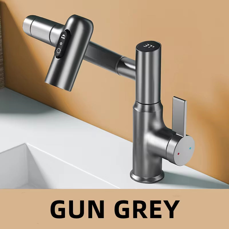 Elevate Your Bathroom Experience with the Digital Display LED Basin Faucet - 360° Rotation, Multi-Function Stream Sprayer for Hot & Cold Water