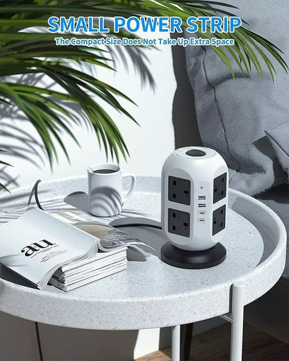 Tower Extension Lead 8 Socket + USB C with Indicator & Surge Protection 5Mt Wire