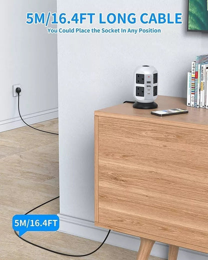 Tower Extension Lead 8 Socket + USB C with Indicator & Surge Protection 5Mt Wire