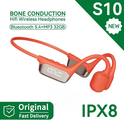 IPX8 True Waterproof Bluetooth 5.4 Swimming Diving Bone Conduction Headphone 32GB MP3 Player Summer Sports Cycling Music Headset