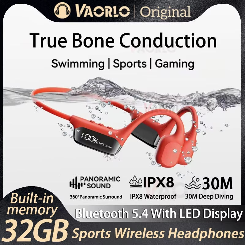 IPX8 True Waterproof Bluetooth 5.4 Swimming Diving Bone Conduction Headphone 32GB MP3 Player Summer Sports Cycling Music Headset