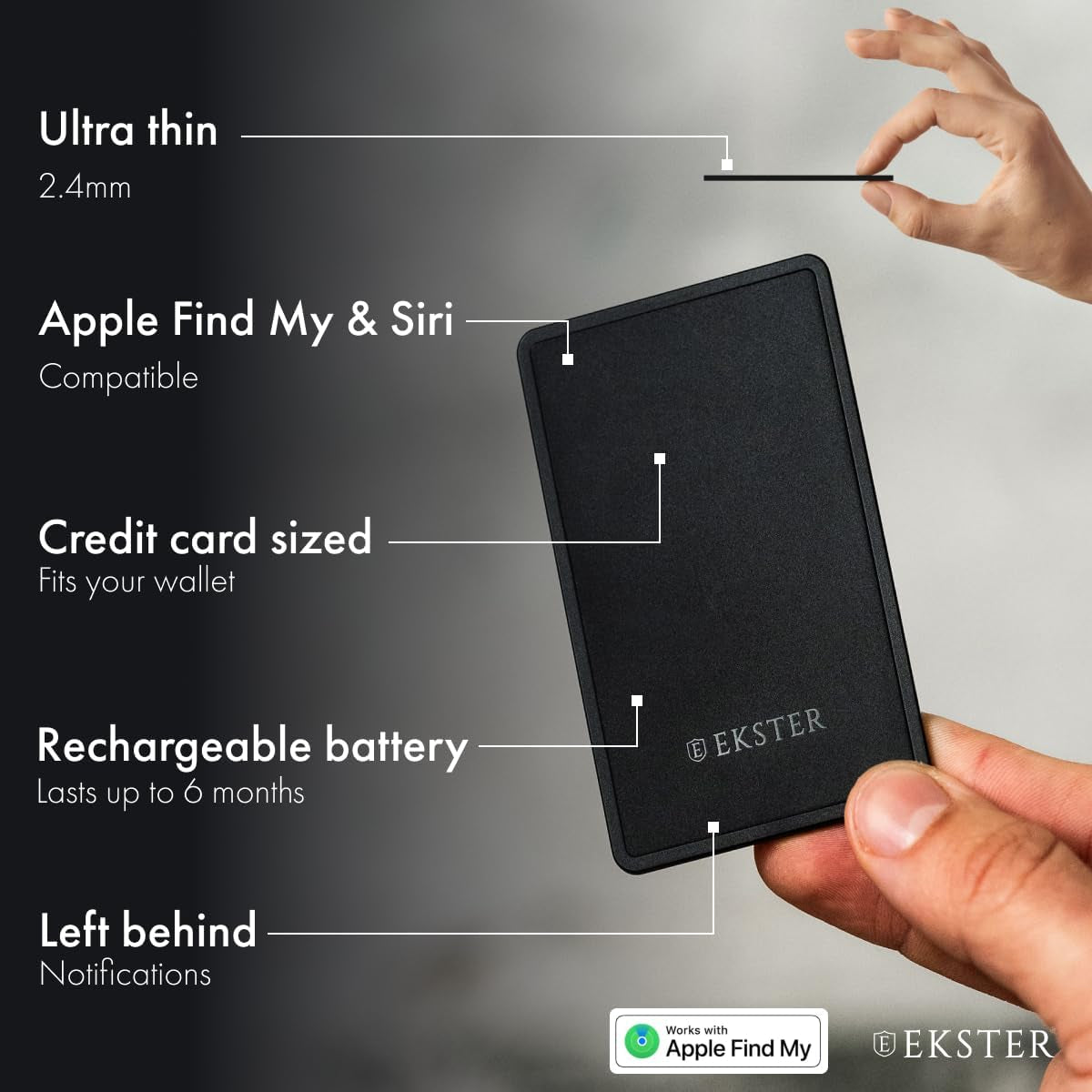 Finder Card Wallet Finder, Bluetooth-Enabled GPS Tracker, Long Lasting Battery, Works with Apple Find My & Siri, Fits in Credit Card Pockets