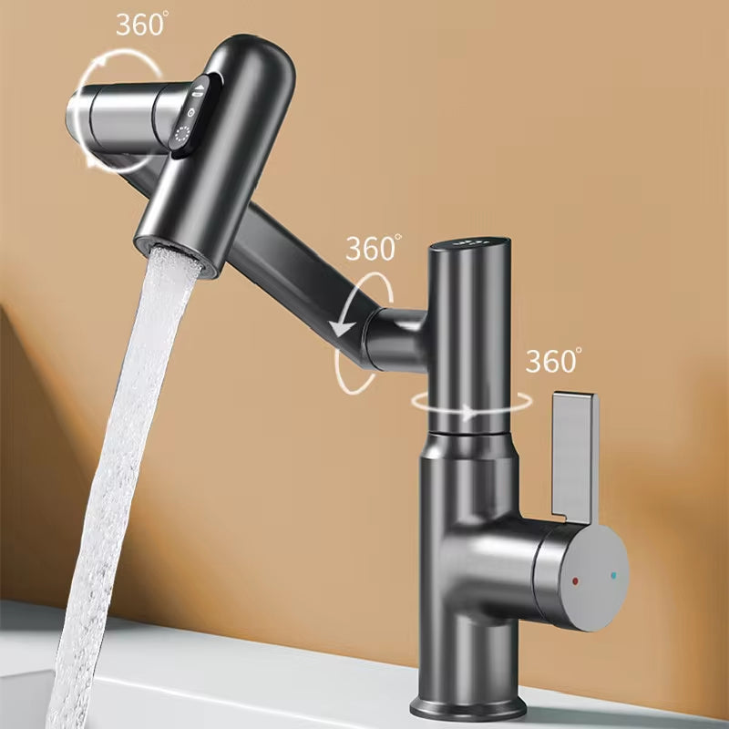 Elevate Your Bathroom Experience with the Digital Display LED Basin Faucet - 360° Rotation, Multi-Function Stream Sprayer for Hot & Cold Water