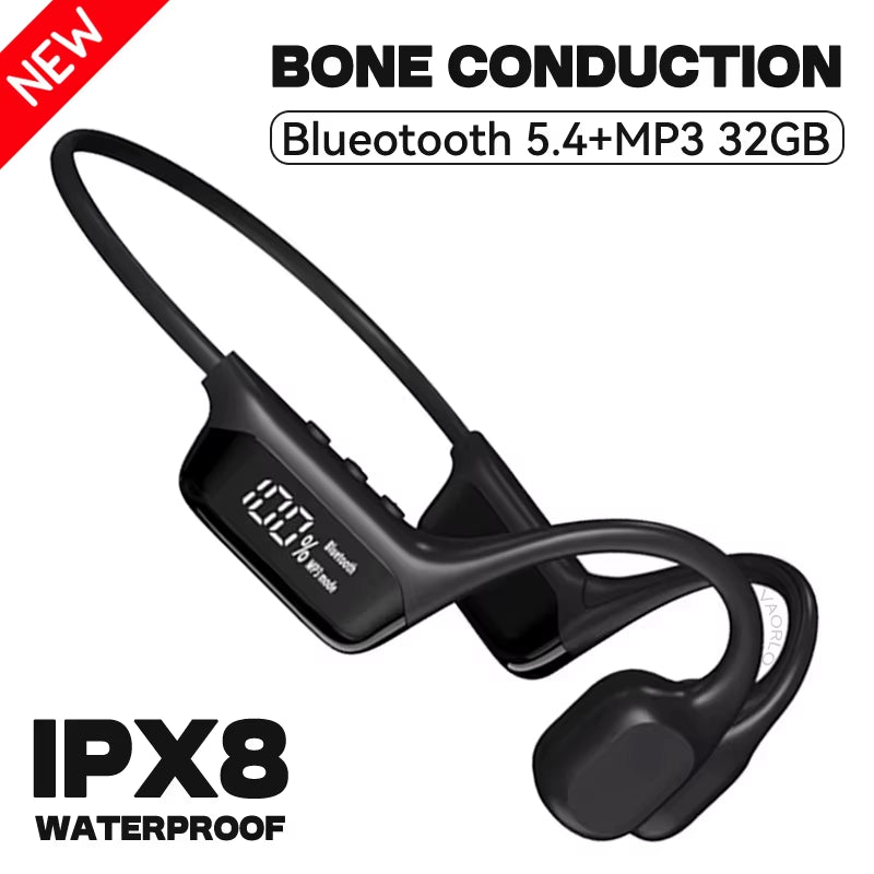 IPX8 True Waterproof Bluetooth 5.4 Swimming Diving Bone Conduction Headphone 32GB MP3 Player Summer Sports Cycling Music Headset